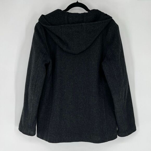 GAP Women’s Coat Size L Charcoal Hooded Recycled Wool Zip-Front Winter Jacket - Picture 9 of 16